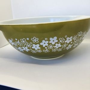 PYREX Olive Green w/ White Crazy Daisy 4 QT 444 Cinderella Mixing Bowl